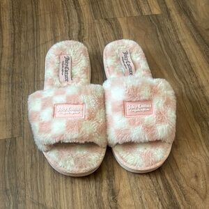 Juicy Couture Pink and White Fuzzy Slides